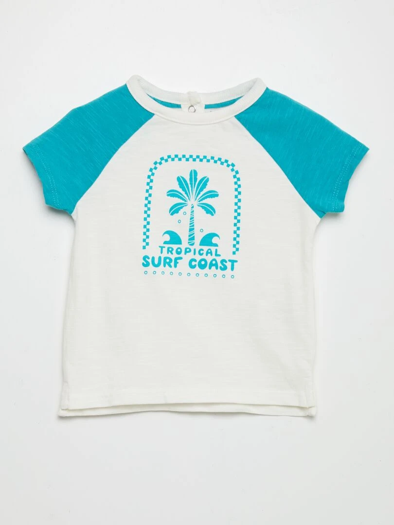T shirt imprimé à manches contrastées Bleu