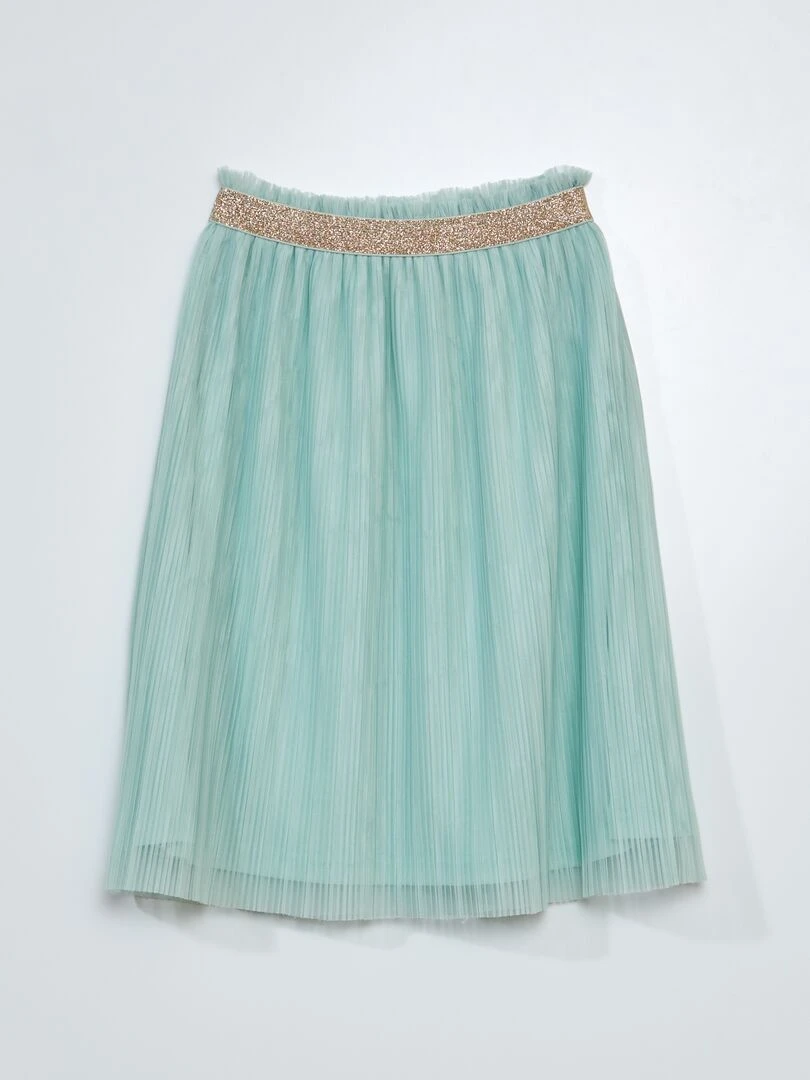 Jupe en tulle plissé et ceinture pailletée Vert