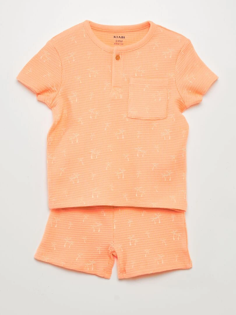 Pyjama short 2 pièces en nid d'abeille Orange