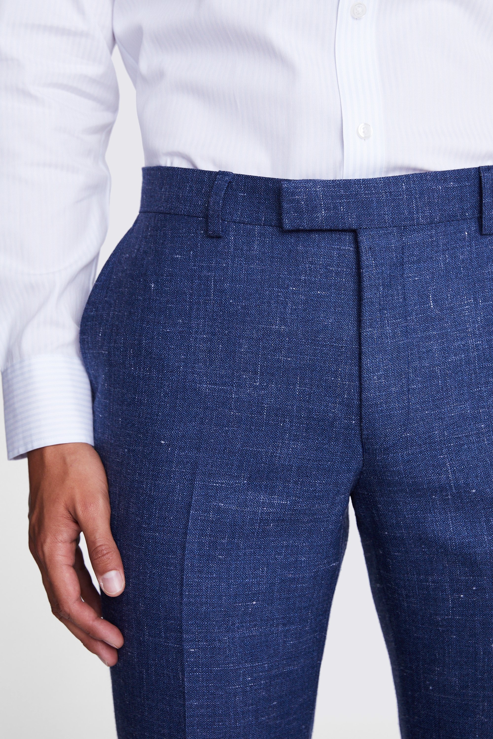 Slim Fit Navy Slub Trousers   Buy Online at Moss