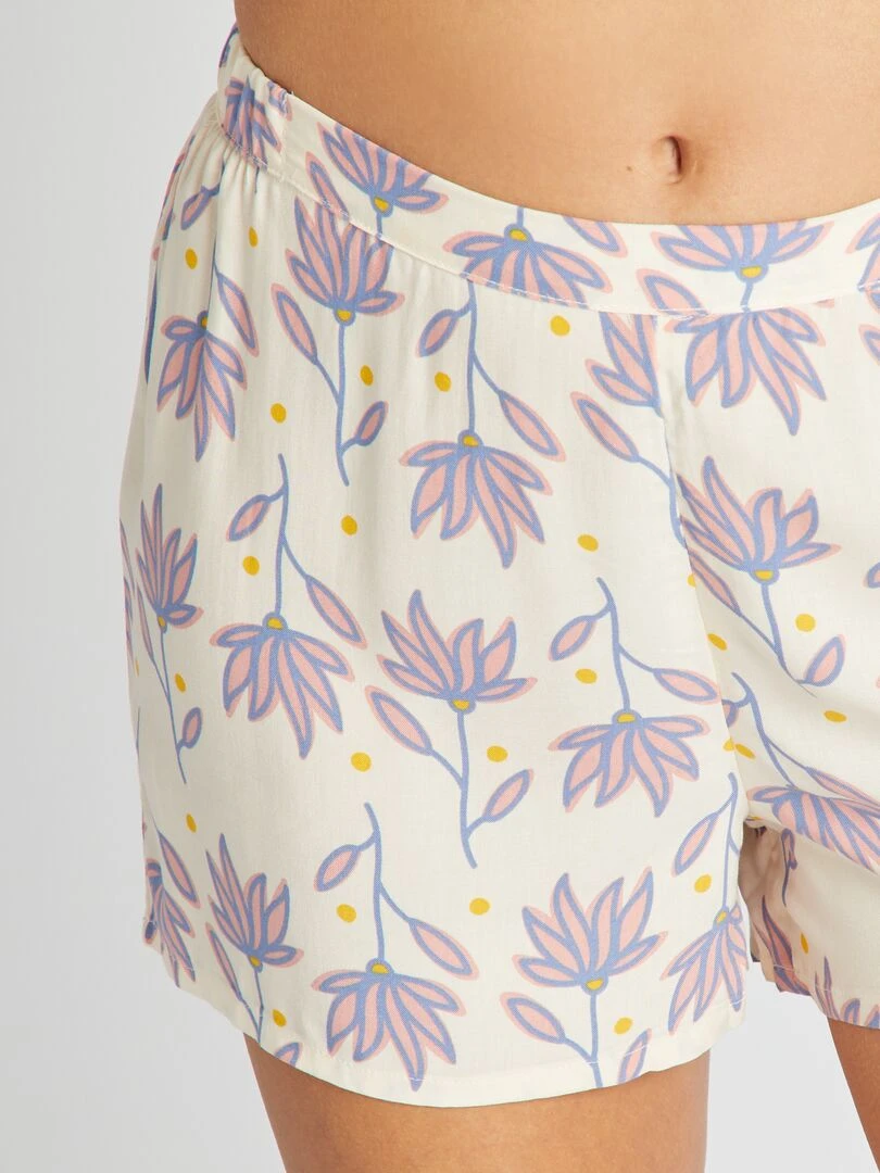 Pyjama chemisier + short   imprimé maxi fleurs   Beige