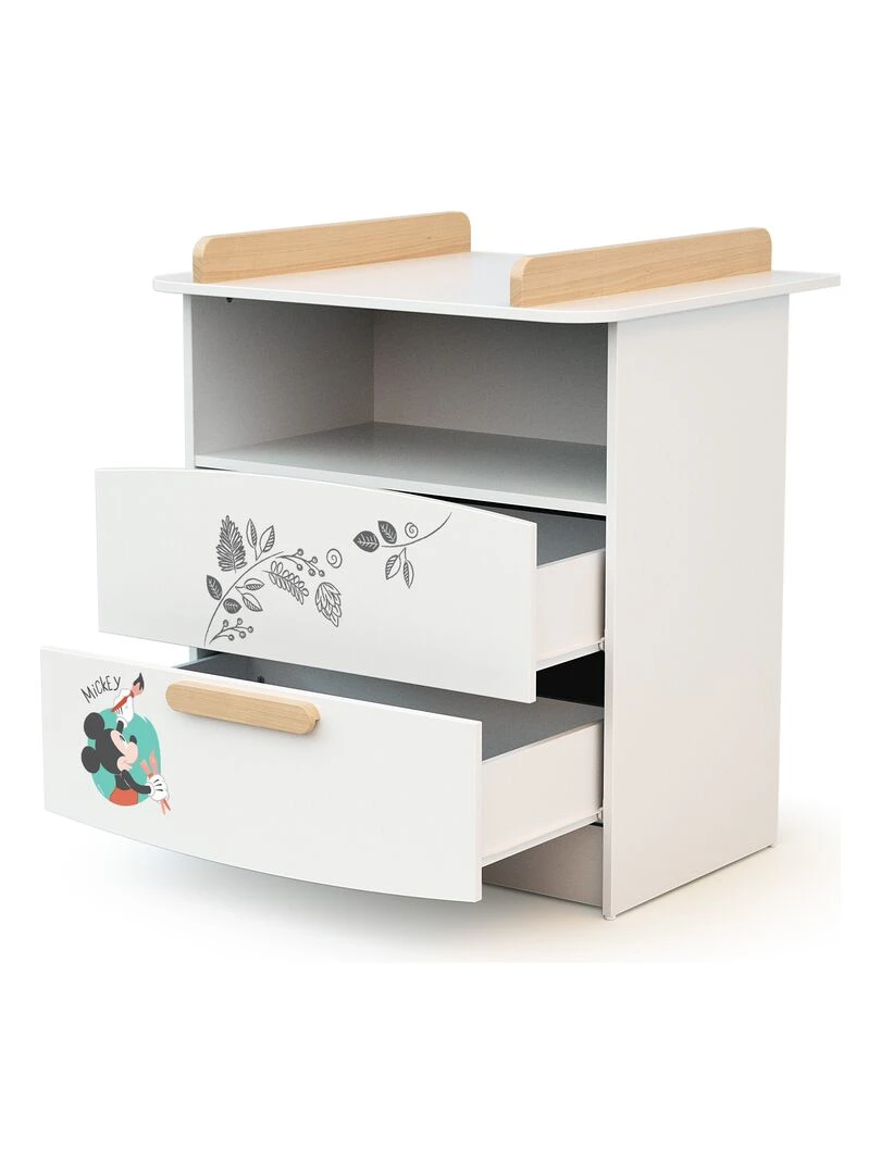 At4   Commode À Langer Disney Doodle Zoo Mickey Blanc Et Hêtre   Marron clair