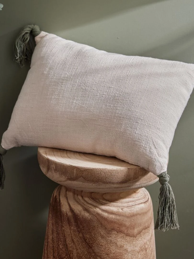 Coussin avec pompons Ecru
