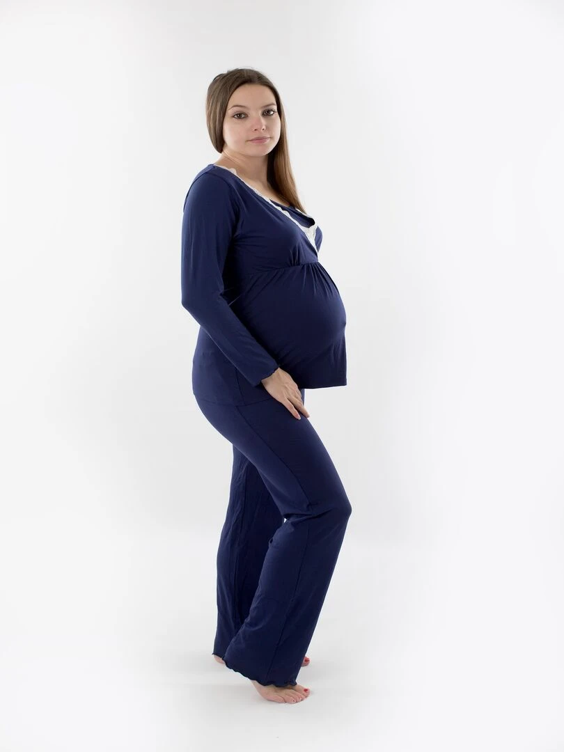 Haut de pyjama de grossesse et allaitement Manches longues 'Bogema'   Bleu marine