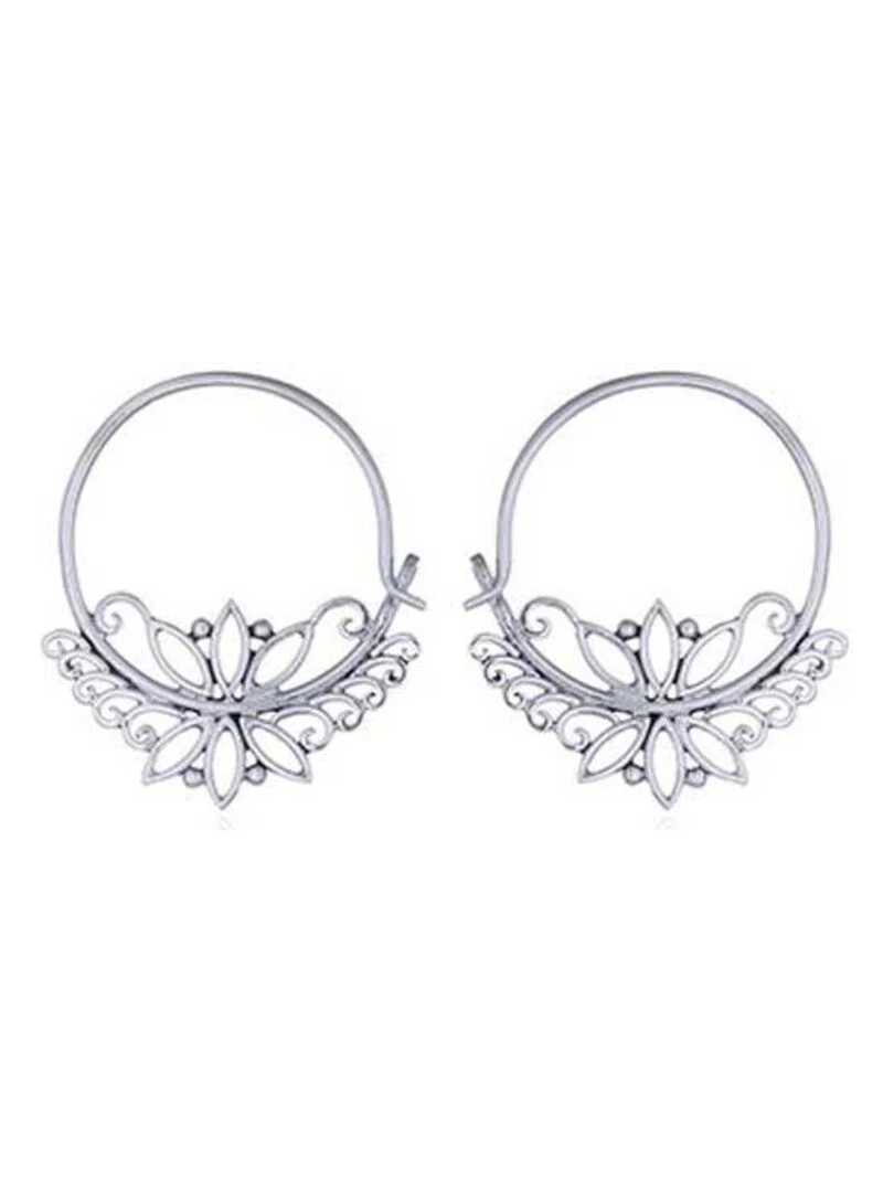 Boucles d'oreilles créoles motif floral Bijoucolor Argent