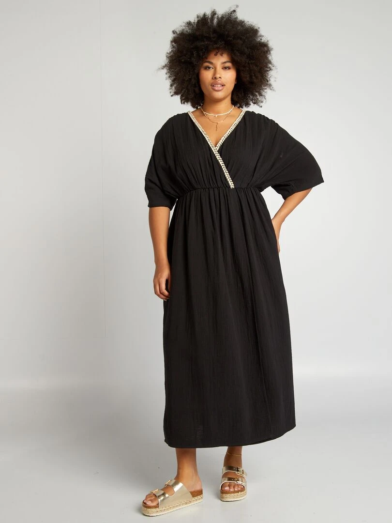 Robe longue en gaze de coton   noir