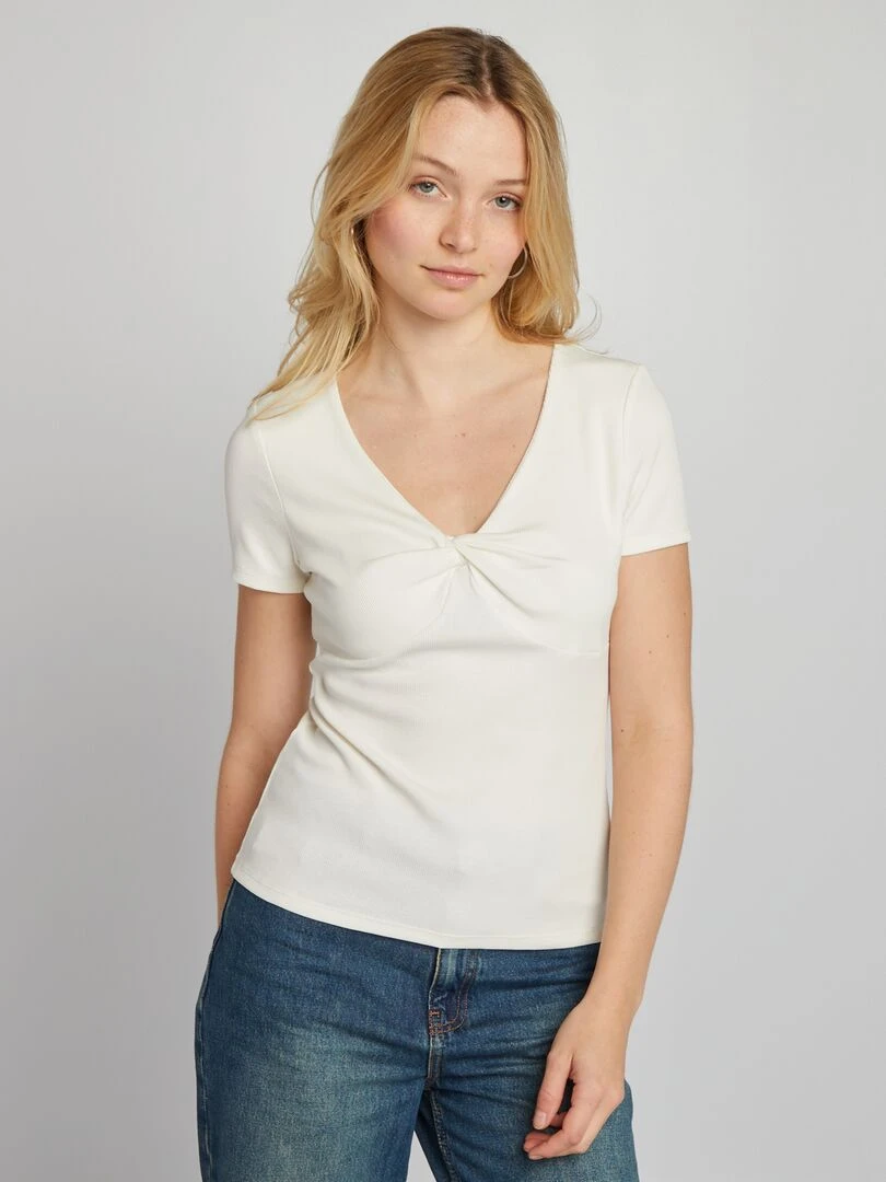 T shirt en maille côtelé Blanc