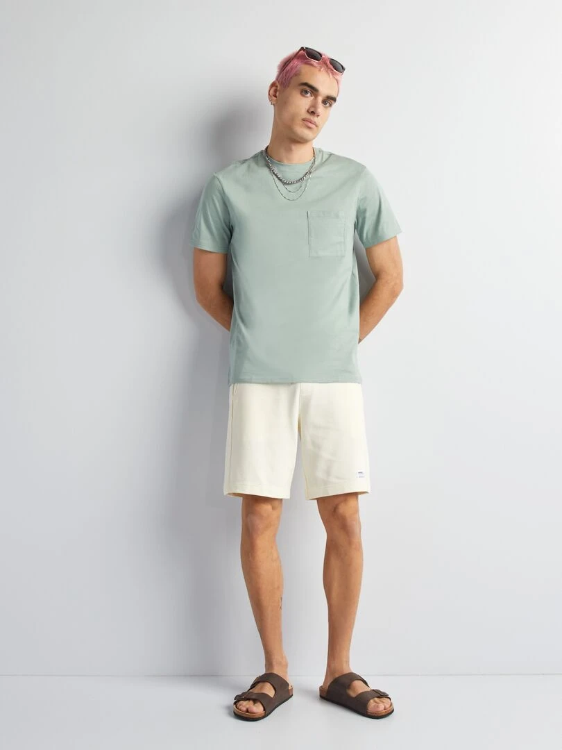 T shirt en coton imprimé à col rond   Vert