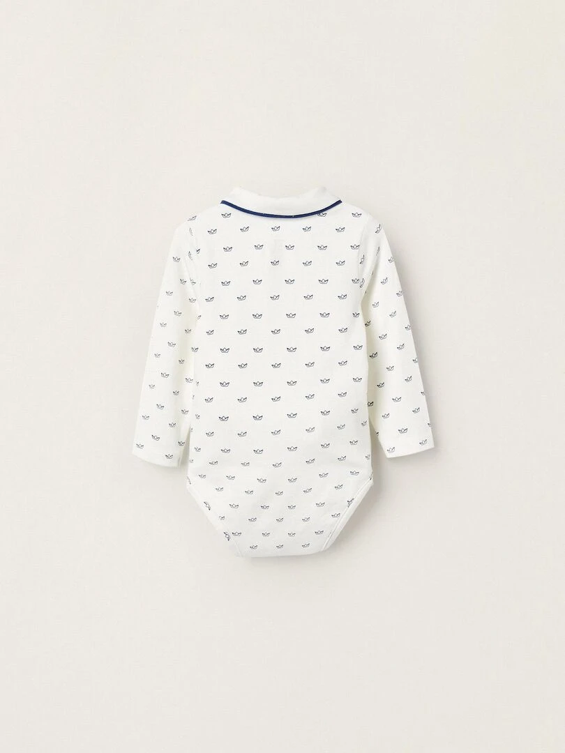 Body en coton pour nouveau né 'Paper Boats' manches longues ATLANTIC COMPANY Blanc