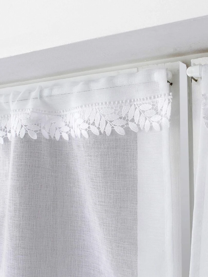 Paire de vitrages avec galon en macramé   Blanc