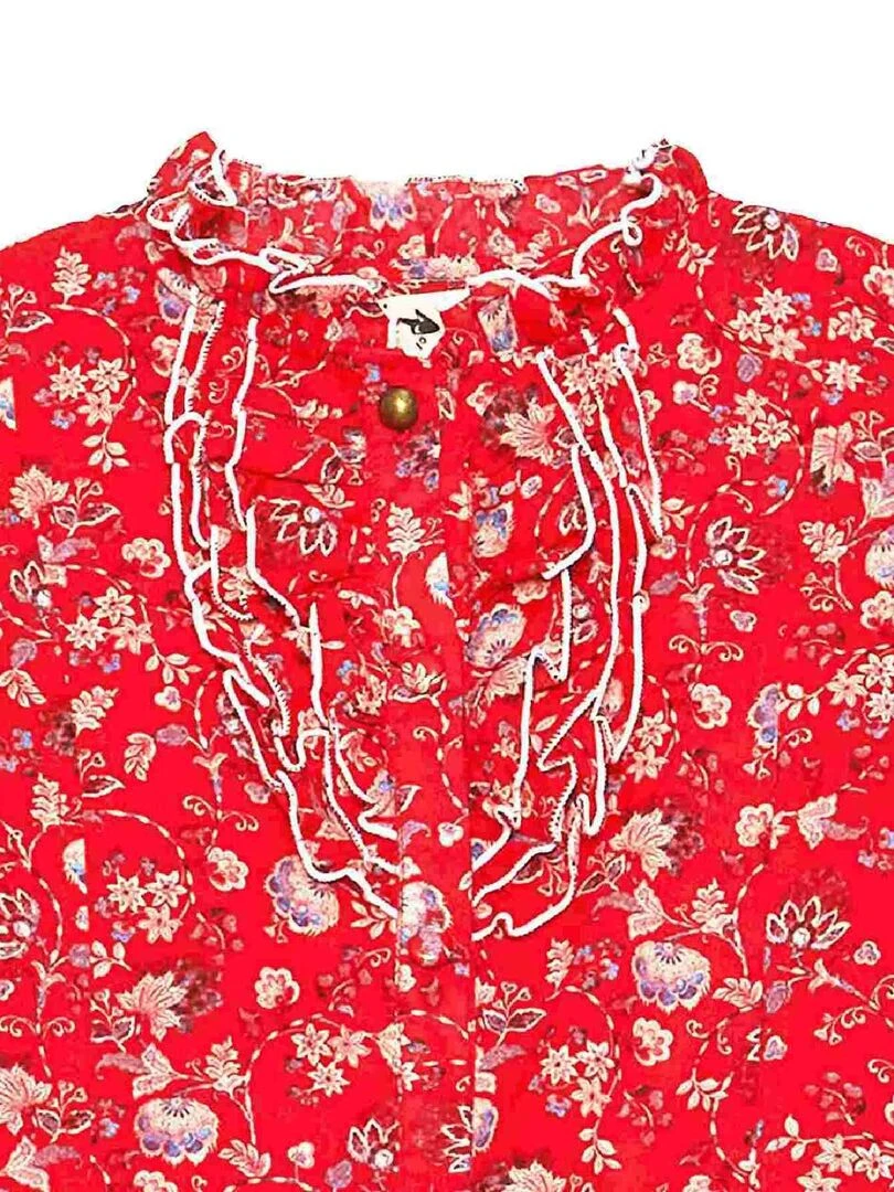 Blouse Hiver Fille Fleurie Rouge Col à Volants LILI ROSE 'LA FAUTE A VOLTAIRE' Rouge