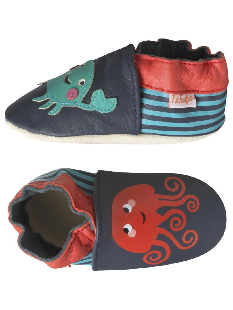 Chaussons bébé cuir souple Suze et Timeo la mer Bleu Bleu