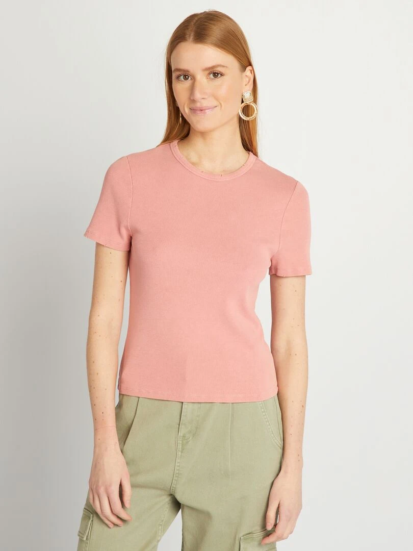 T shirt côtelé   Rose