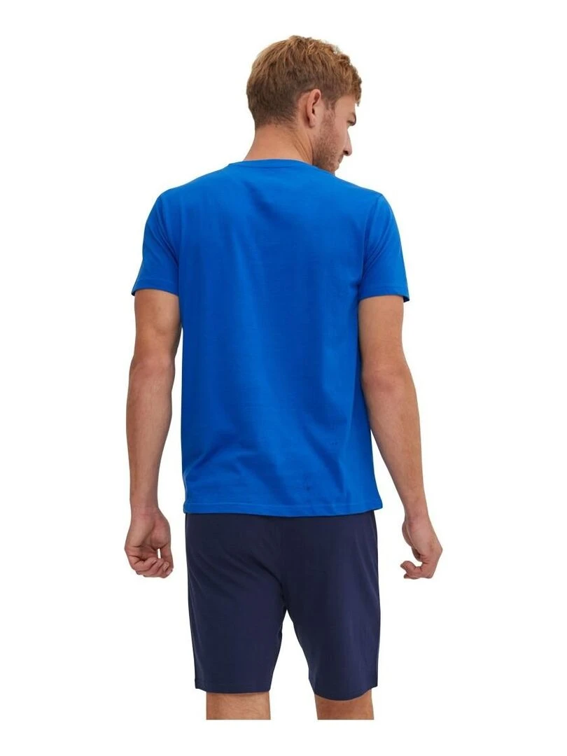 Ensemble Pyjama court Tshirt col V homme en coton Serge Blanco Bleu