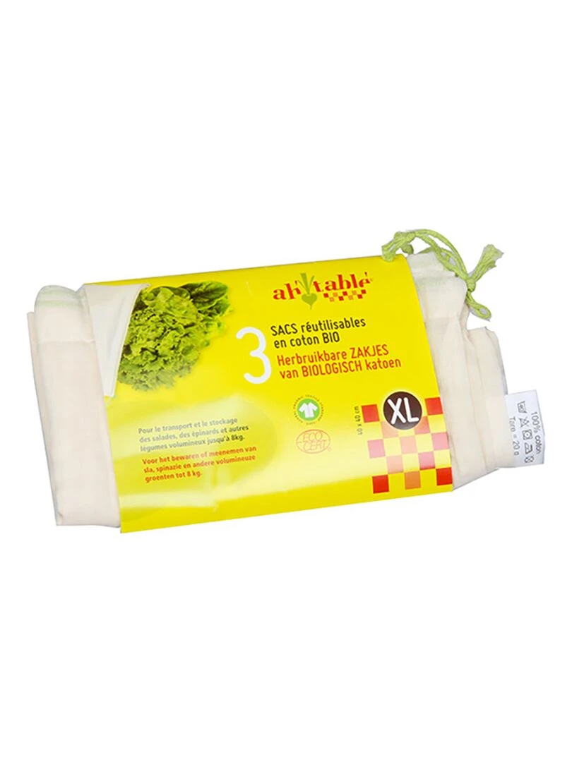 Lot de 3 sacs à vrac réutilisables XL Blanc