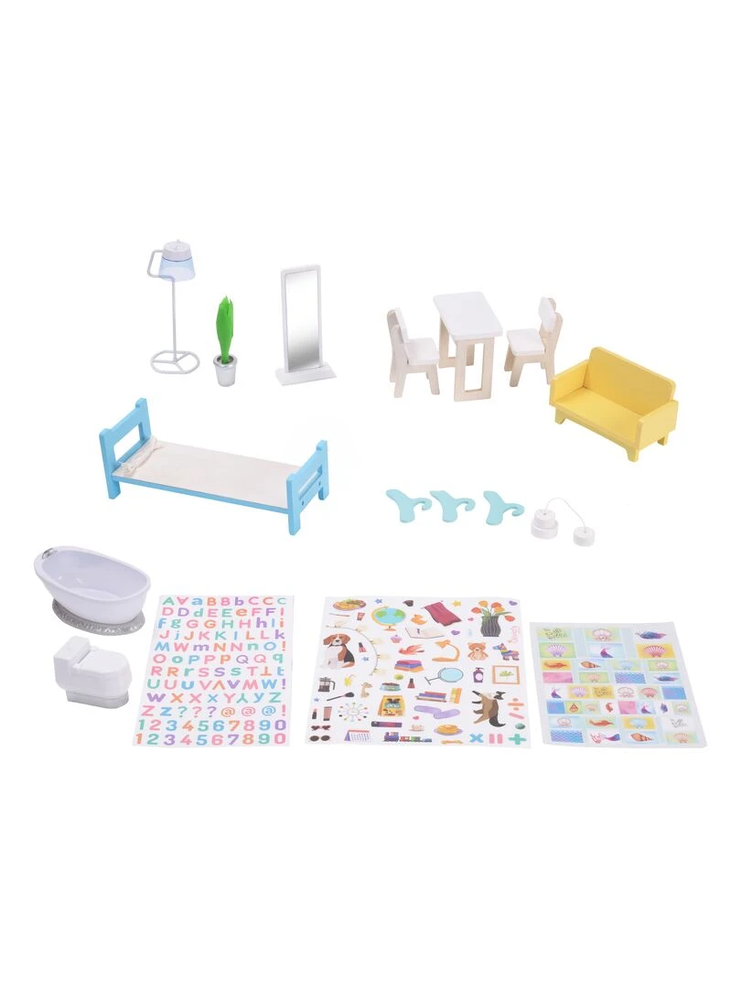 Maison de poupée en bois enfant 3 étages avec 17 accessoires Méditerranéen Olivia’s Little World   N/A