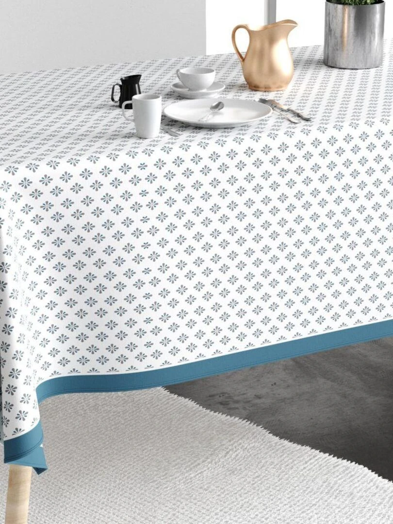 Nappe rectangulaire anti tache en Coton Clema Bleu