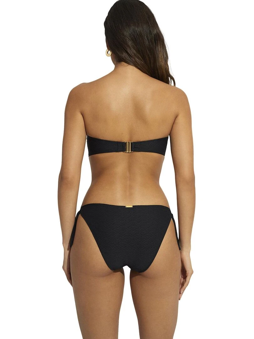 Bas maillot slip de bain taille basse à nouettes Sicilia   Noir
