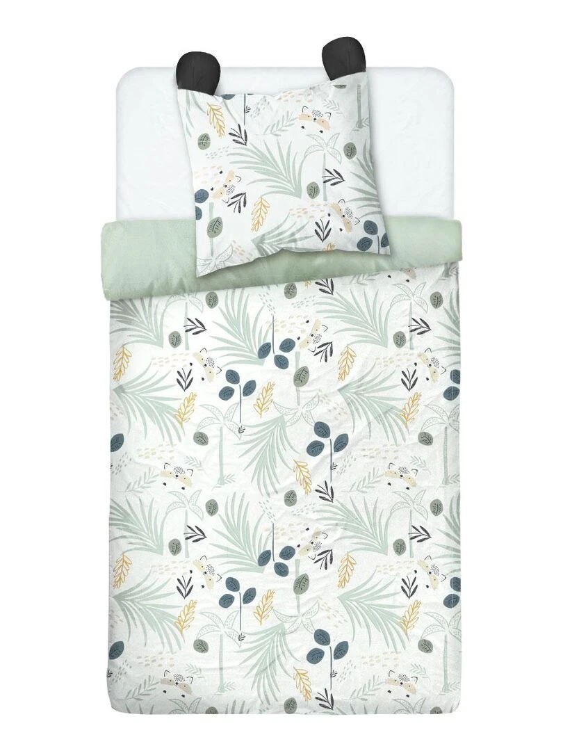 Housse de couette enfant + taie d'oreiller Mini Panda Vert