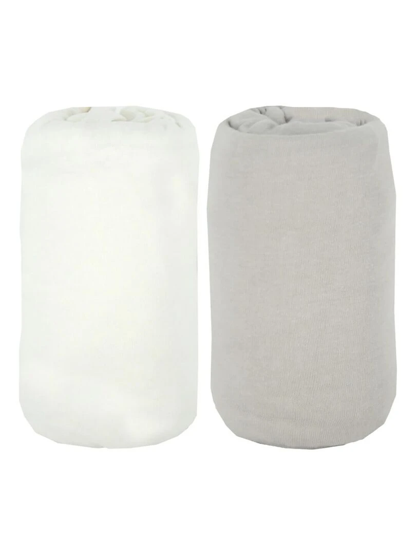 Lot de 2 draps housse en coton 60x120 cm Blanc + Gris   Gris