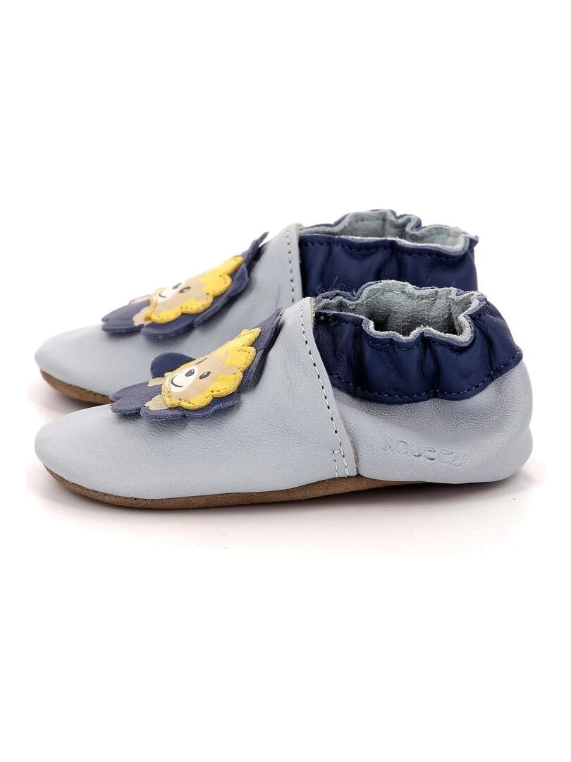 Chaussons Cuir Happy Lion   Bleu