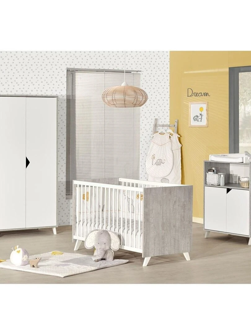 Armoire bébé 2 portes en bois   BABYPRICE   Blanc Gris