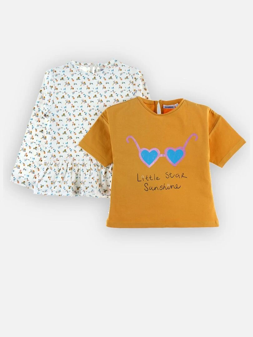 Set de 2 t shirts en coton BIO moutarde/écru Noukie's Blanc