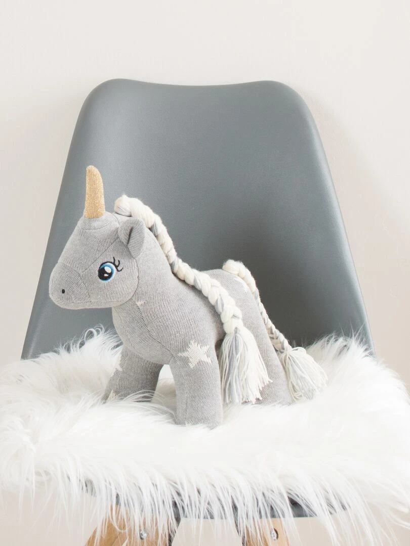 Peluche en coton tricot  Licorne étoile   Gris