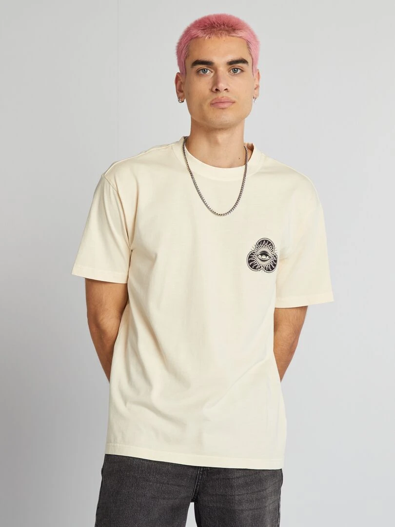 T shirt à imprimé poitrine Beige