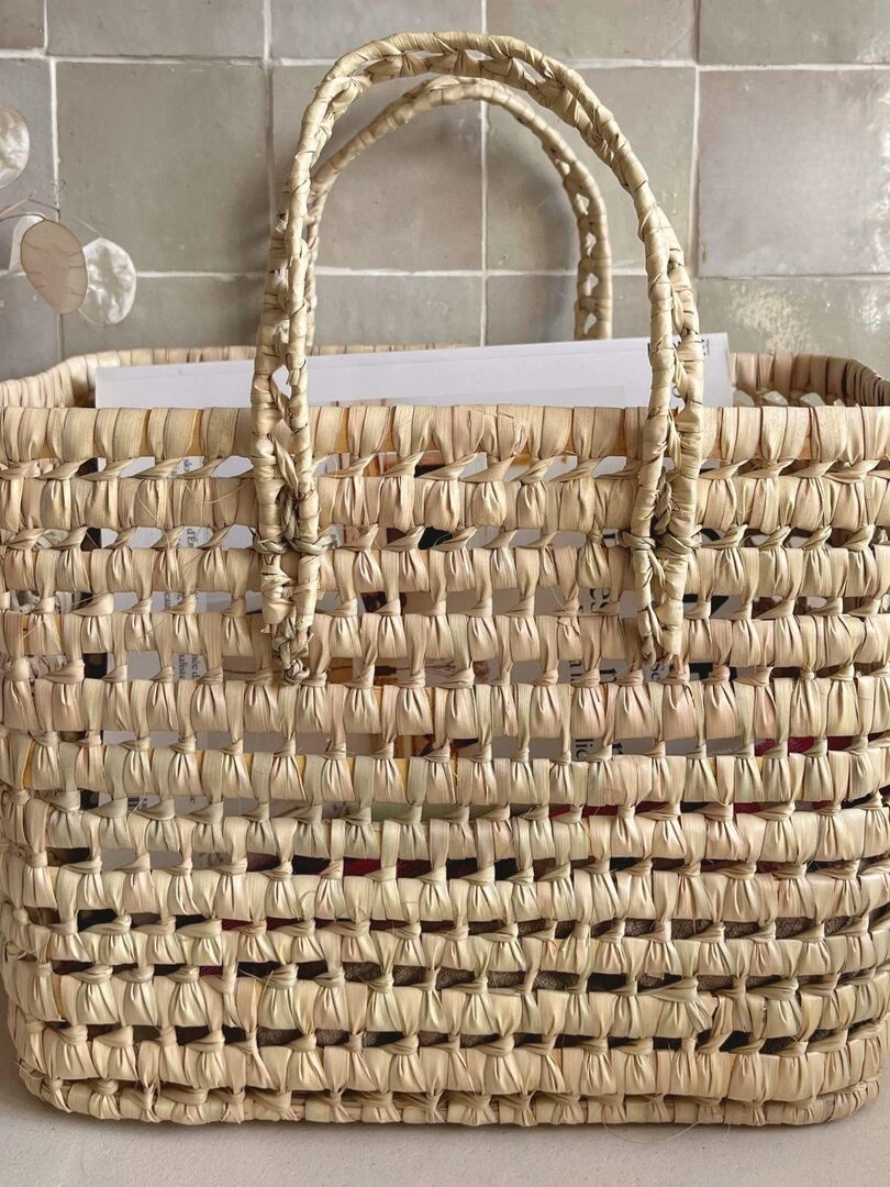 Panier cabas feuilles de palmier   Beige clair