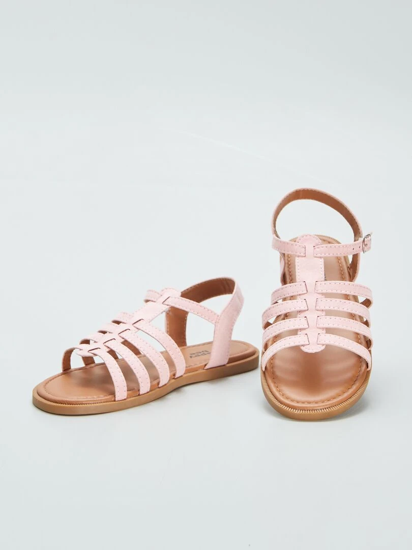 Sandales plates à multi lanières   Rose