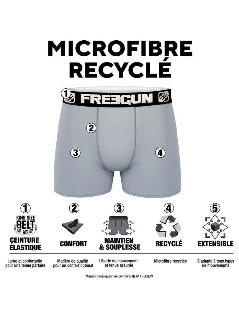 Lot de 6 Boxers homme en polyester recyclé Animal Savage Freegun Rouge