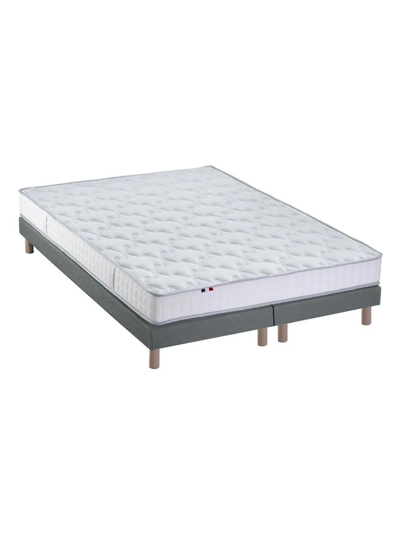 Ensemble Matelas 100% latex 3 zones PURE + Sommier Fabriqué en France Sommier Gris chiné Gris Blanc