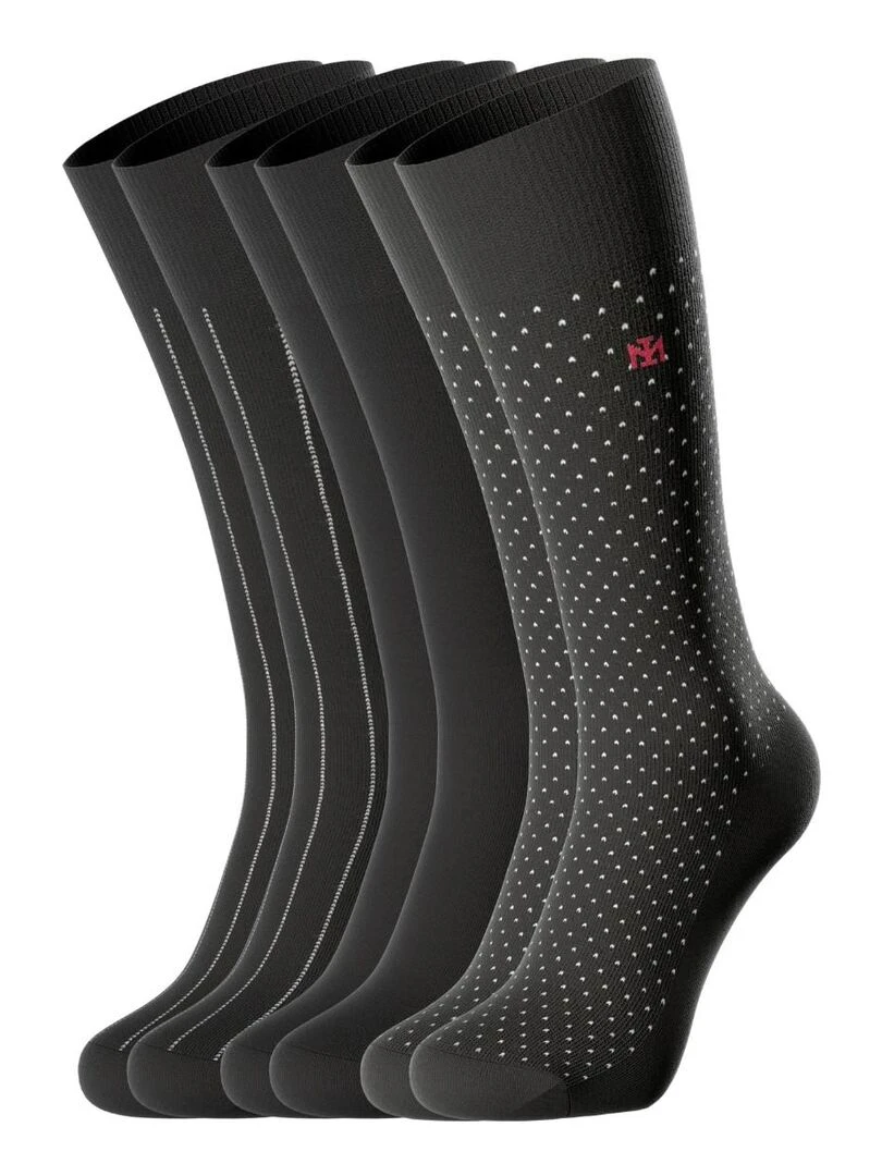 3 paires de chaussettes mi hautes hommes unies et à motifs Noir