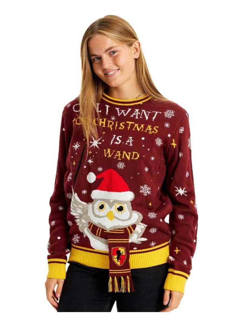 Pull de Noël "Harry Noël Potter" Rouge foncé
