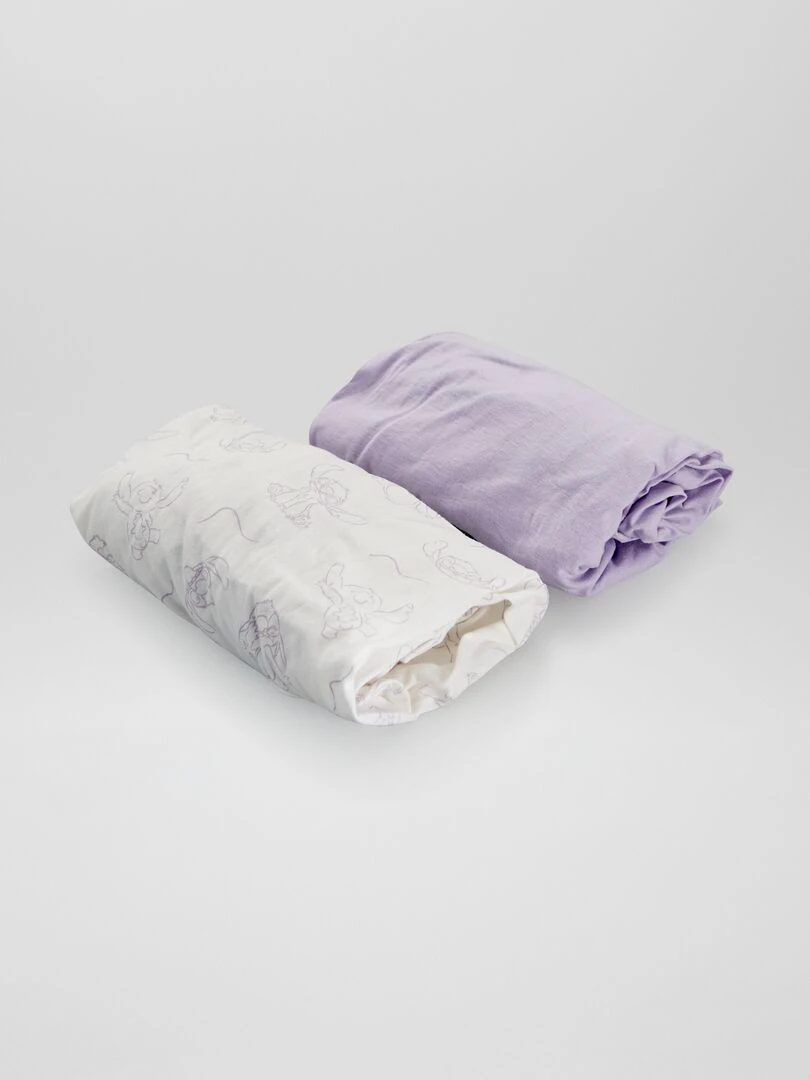 Lot de 2 draps housses 'Stitch' Blanc/violet