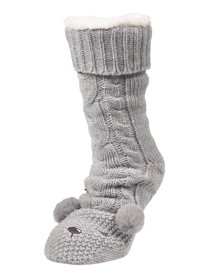 Chaussettes fourrées Femme Ours Gris
