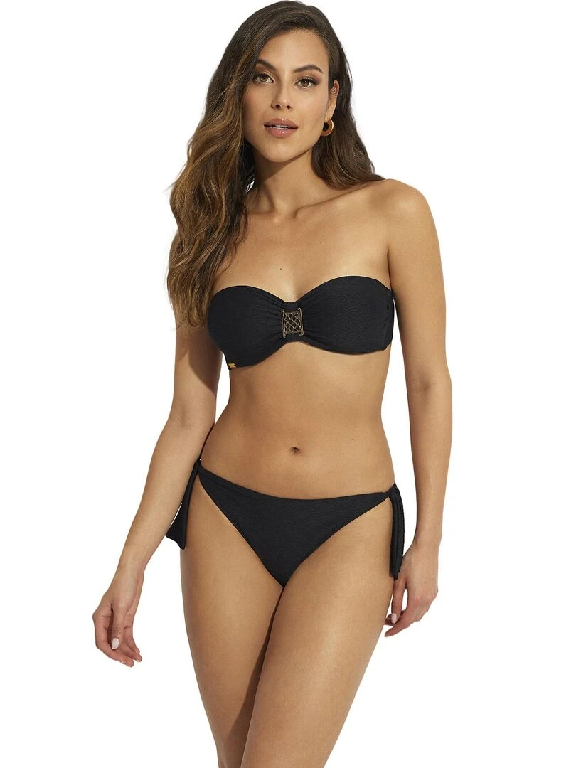 Bas maillot slip de bain taille basse à nouettes Sicilia   Noir