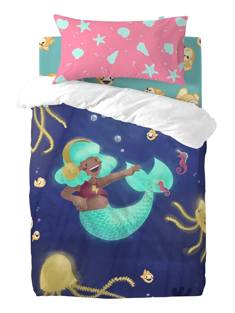 Parure housse de couette 2 pièces Happy mermaid "Happyfriday"   Blanc
