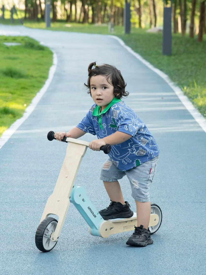 Draisienne trottinette enfant 2 en 1 panneaux bois bleu ciel   Bleu