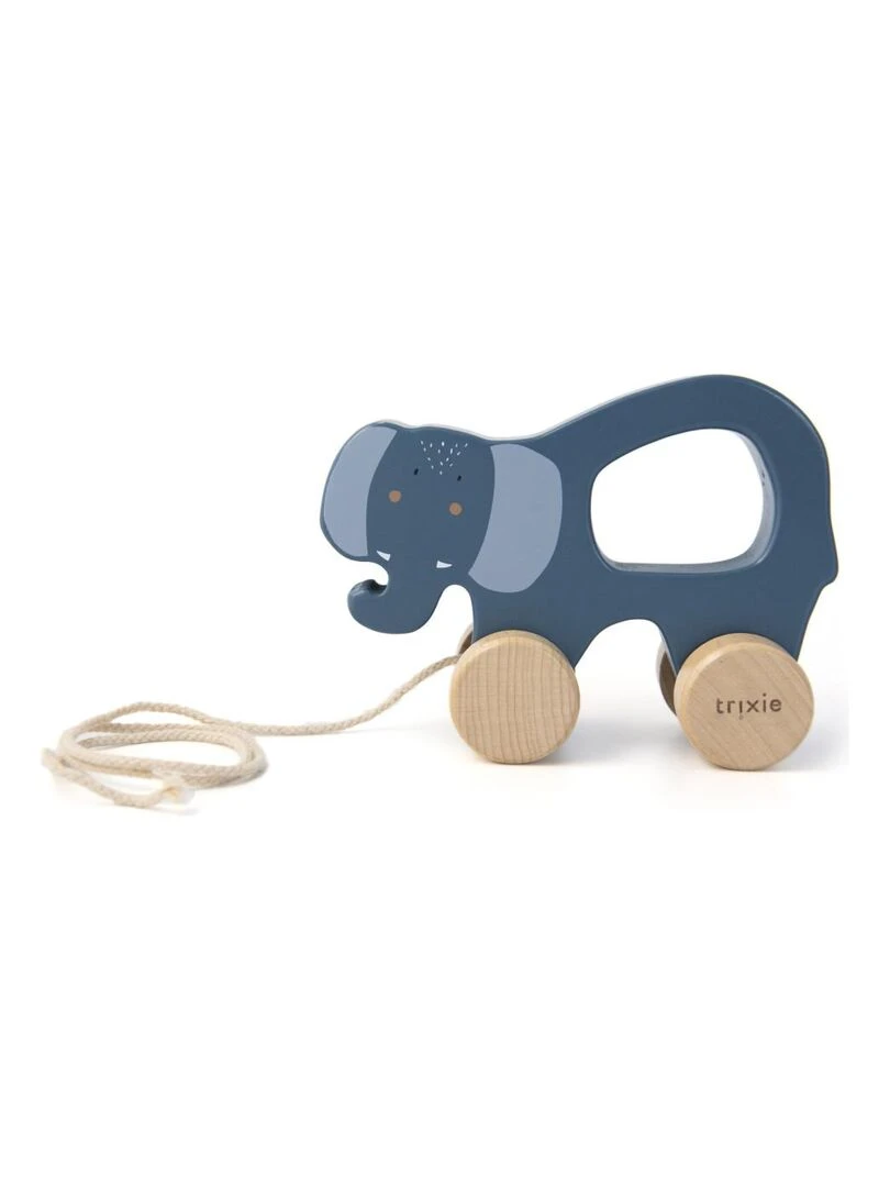 Jouet à tirer en bois Mrs Elephant Trixie Bleu