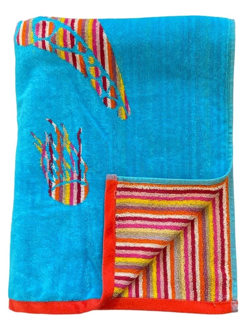 Serviette de plage éponge velours Jacquard Murieta 90x160   Bleu ciel