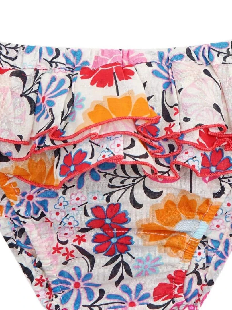 Maillot de Bain 2 Pièces Fille  Fleurs Multicoles  SWAN   'LA FAUTE A VOLTAIRE'   Rose