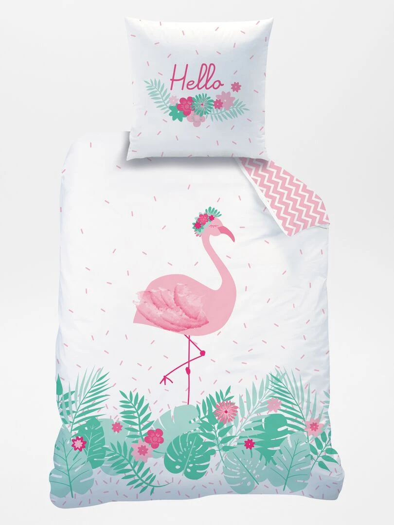 Parure de lit 1 personne réversible   Blanc/rose