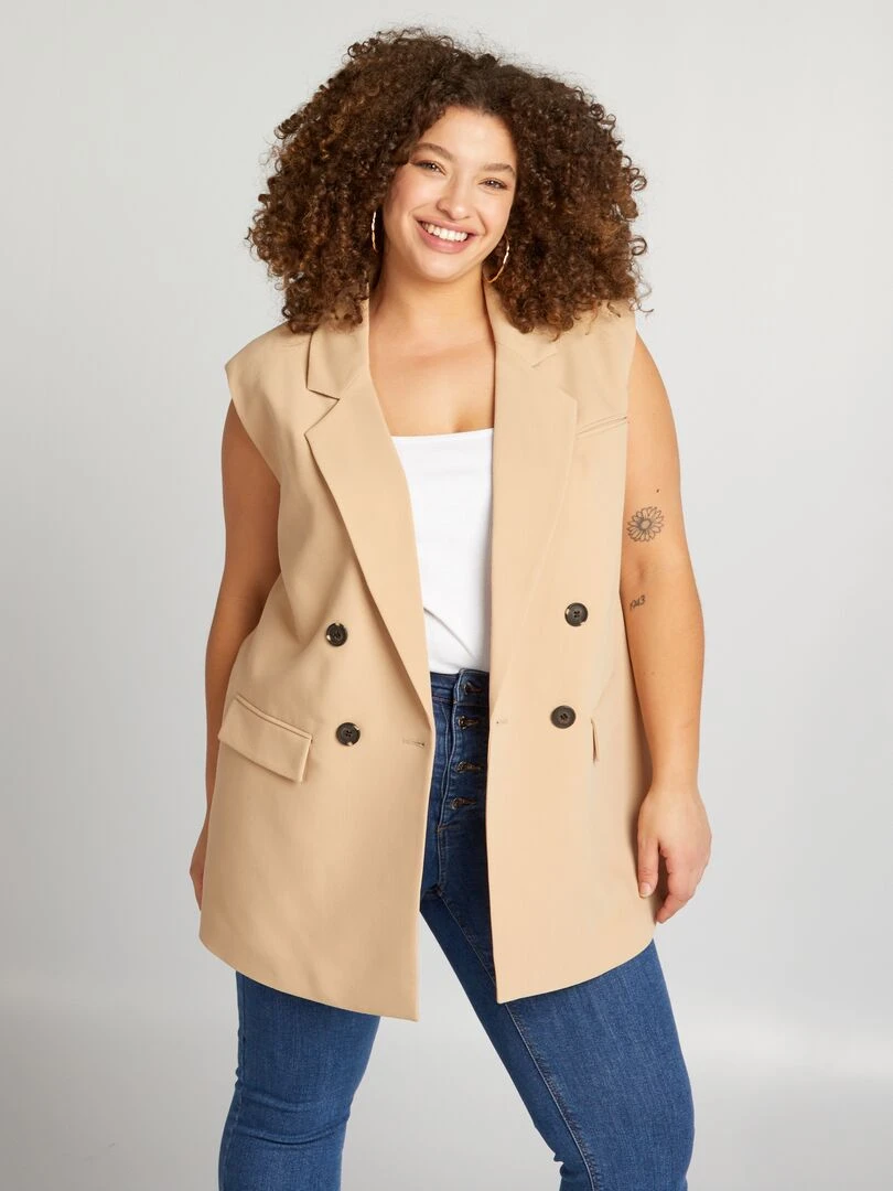 Veste tailleur sans manches Beige