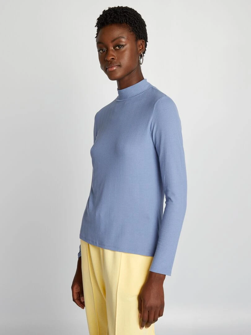 Sous pull en maille côtelée   Bleu