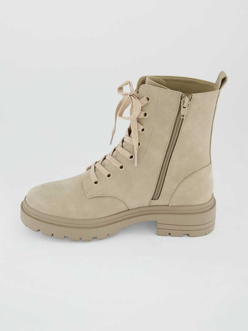Boots à lacets en suedine   Beige