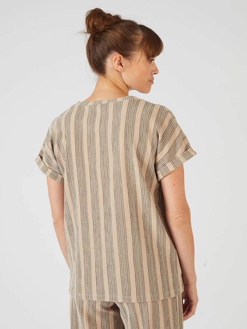 Tee shirt en maille texturée rayée   Damart   Beige