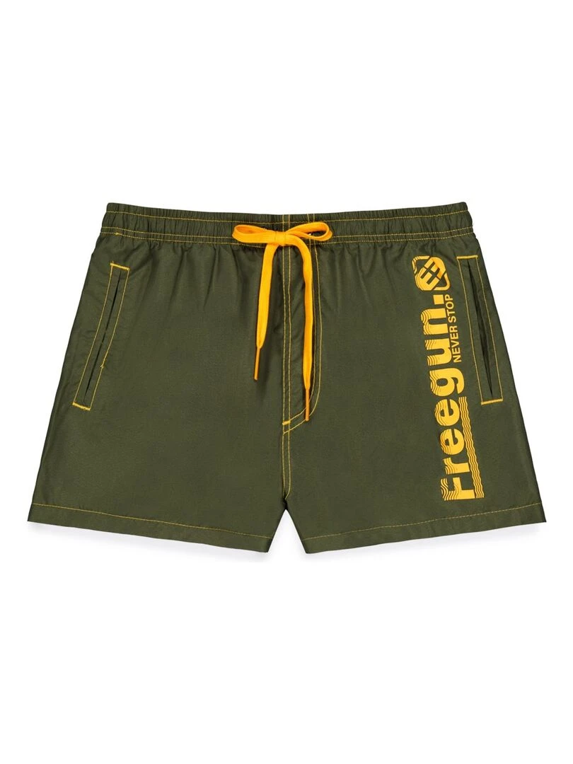 Boardshort court garçon avec ceinture demi élastiquée Freegun Vert