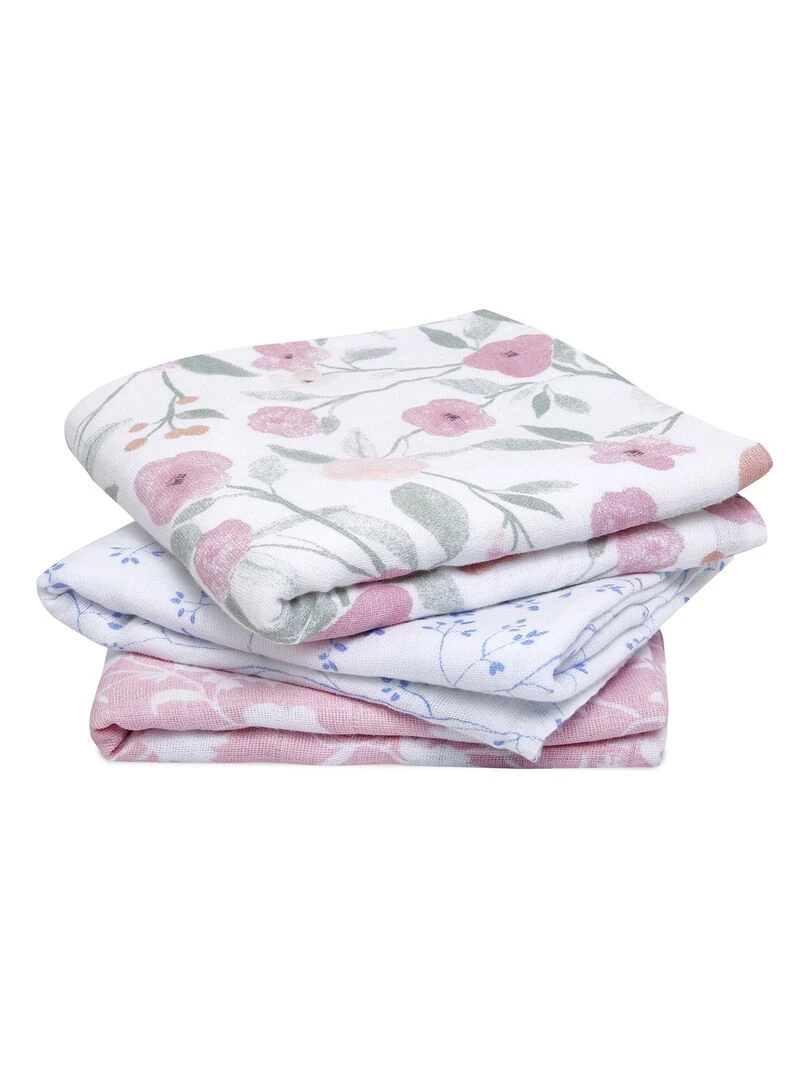 Lot de 3 langes en coton Ma Fleur (70 x 70 cm) Rose